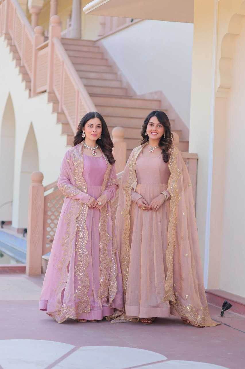 Chiffon Full Sleeve Gown With Dupatta - MYLUXURY LANE ENTERPRISE